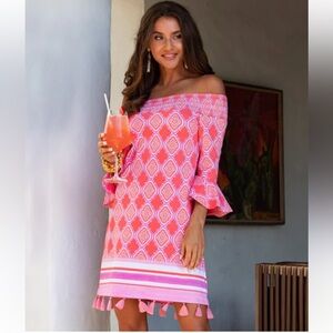 NWT CABANA LIFE Cora Geo Women's Off the Shoulder Dress size Medium